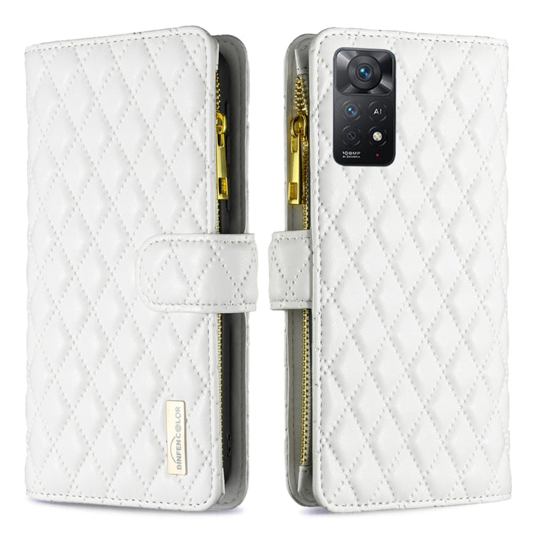 For Xiaomi Redmi Note 11 Pro/11 Pro 5G Global Diamond Lattice Zipper Wallet Leather Flip Phone Case