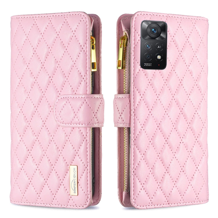 For Xiaomi Redmi Note 11 Pro/11 Pro 5G Global Diamond Lattice Zipper Wallet Leather Flip Phone Case