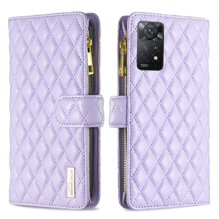 For Xiaomi Redmi Note 11 Pro/11 Pro 5G Global Diamond Lattice Zipper Wallet Leather Flip Phone Case