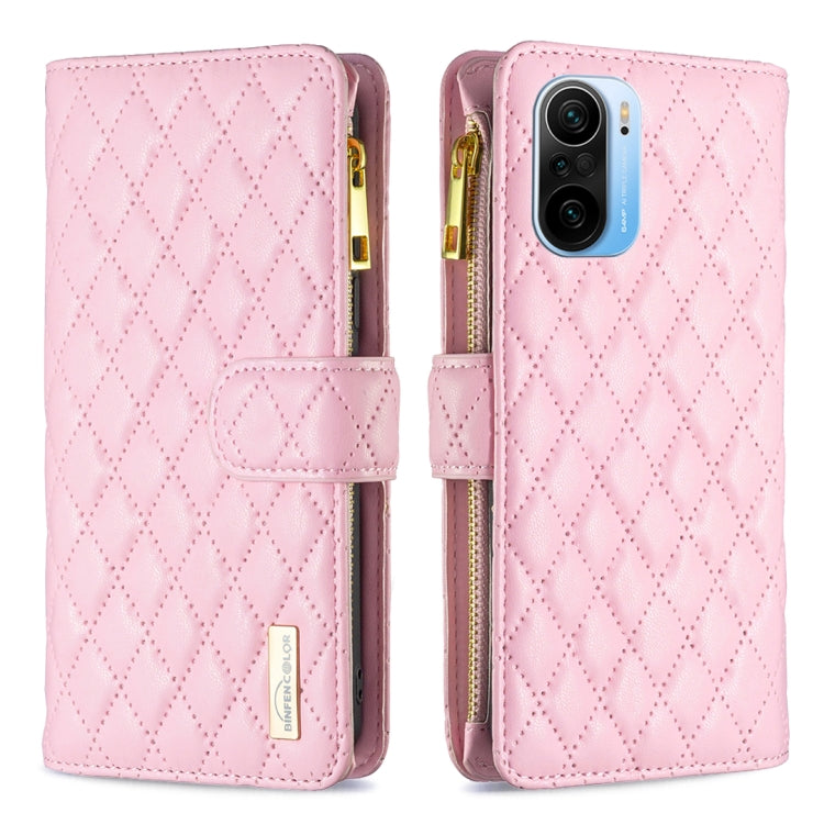 For Xiaomi Mi 11i/Poco F3/Redmi K40/K40 Pro Diamond Lattice Zipper Wallet Leather Flip Phone Case