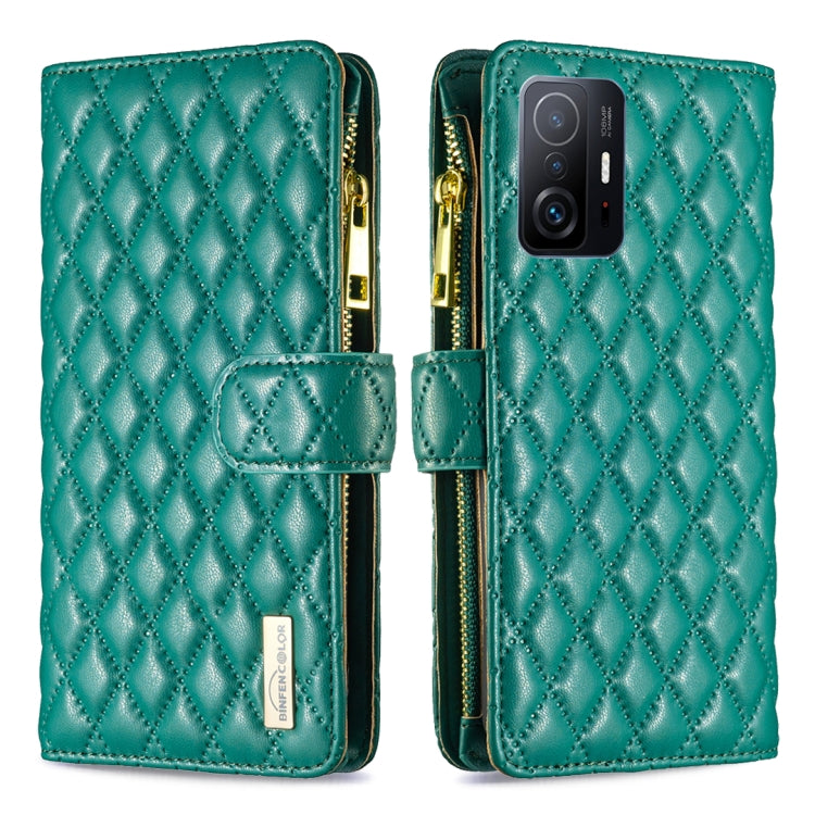 For Xiaomi 11T / 11T Pro Diamond Lattice Zipper Wallet Leather Flip Phone Case