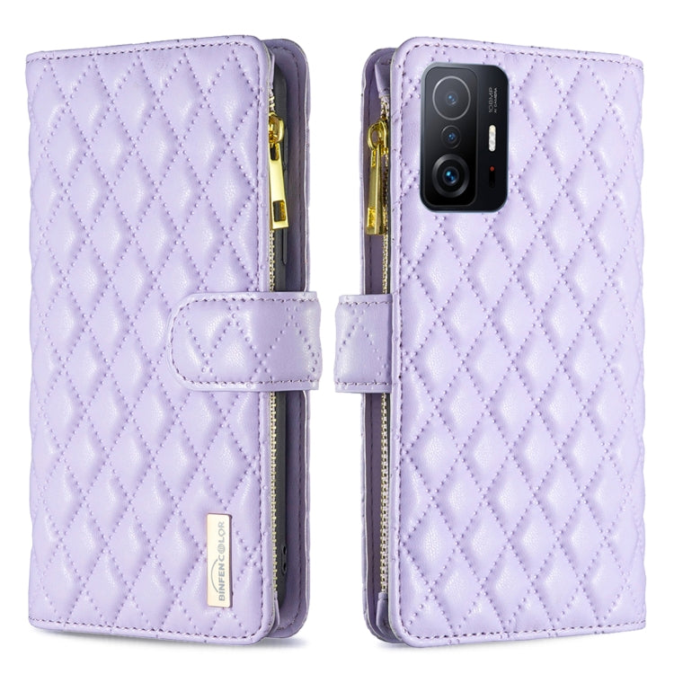 For Xiaomi 11T / 11T Pro Diamond Lattice Zipper Wallet Leather Flip Phone Case