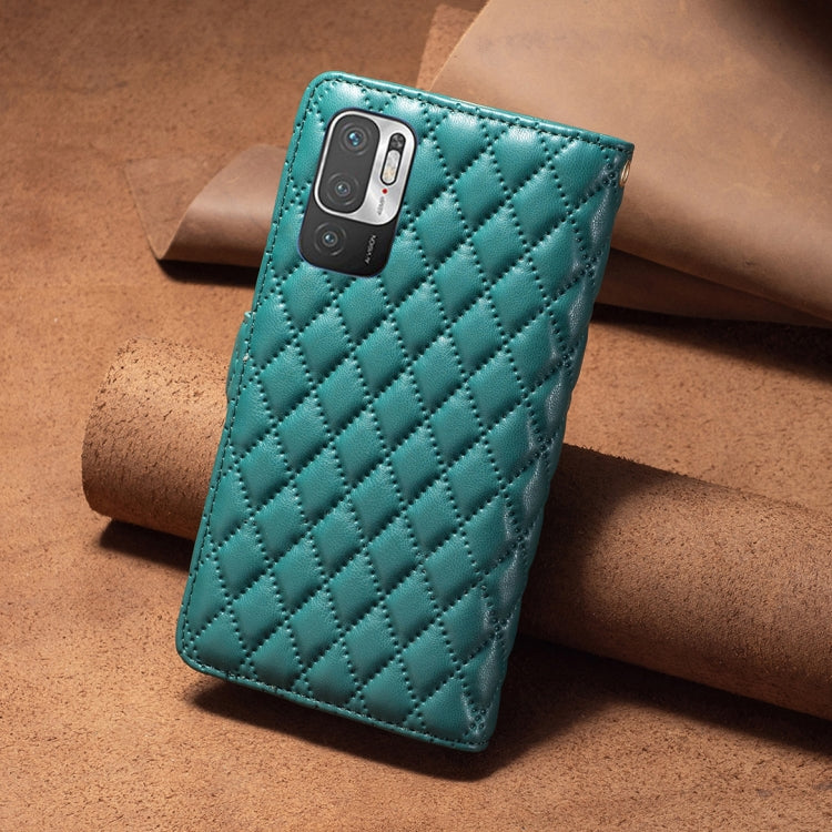For Xiaomi Poco M3 Pro/Redmi Note 10 5G/10T 5G Diamond Lattice Zipper Wallet Leather Flip Phone Case