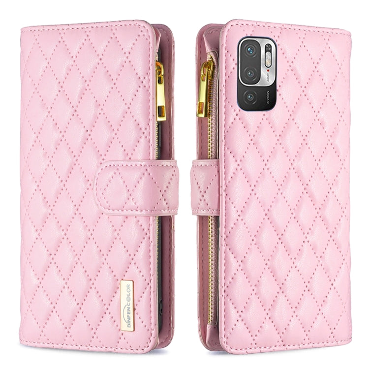 For Xiaomi Poco M3 Pro/Redmi Note 10 5G/10T 5G Diamond Lattice Zipper Wallet Leather Flip Phone Case