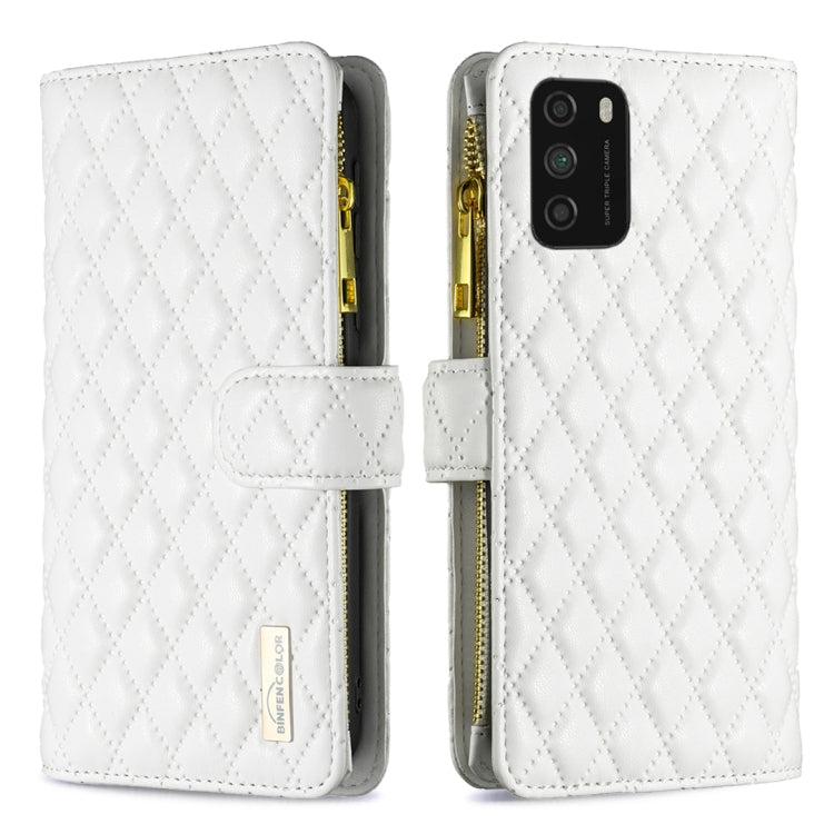 For Xiaomi Poco M3 Diamond Lattice Zipper Wallet Leather Flip Phone Case