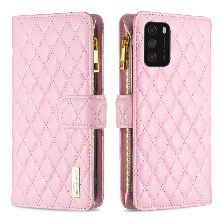 For Xiaomi Poco M3 Diamond Lattice Zipper Wallet Leather Flip Phone Case