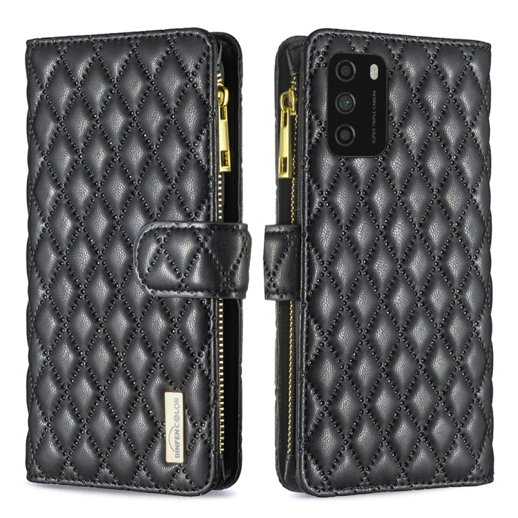 For Xiaomi Poco M3 Diamond Lattice Zipper Wallet Leather Flip Phone Case