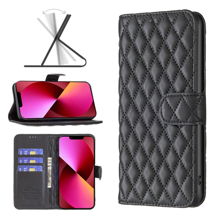 For iPhone 13 Diamond Lattice Wallet Leather Flip Phone Case