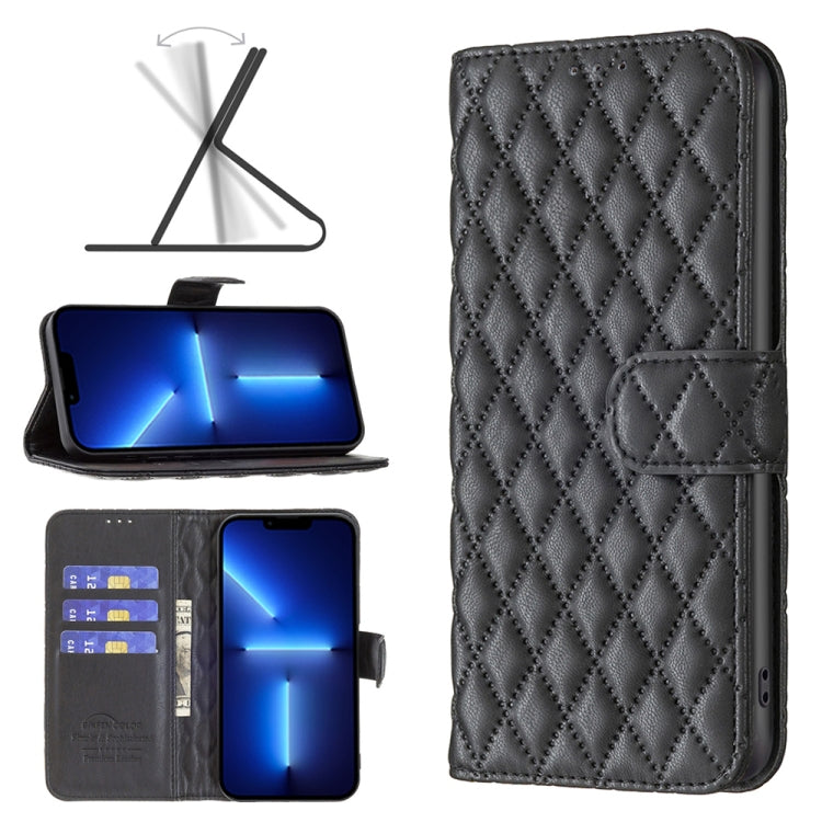 For iPhone 13 Pro Max Diamond Lattice Wallet Leather Flip Phone Case