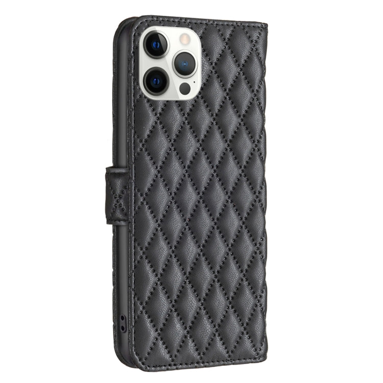 For iPhone 12 Pro Max Diamond Lattice Wallet Leather Flip Phone Case