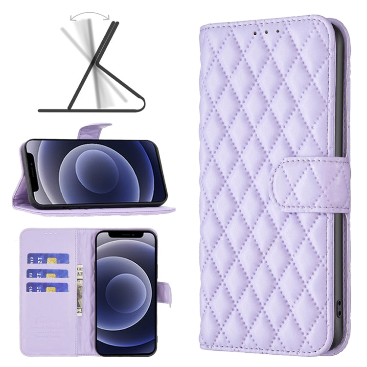 For iPhone 12 mini Diamond Lattice Wallet Leather Flip Phone Case