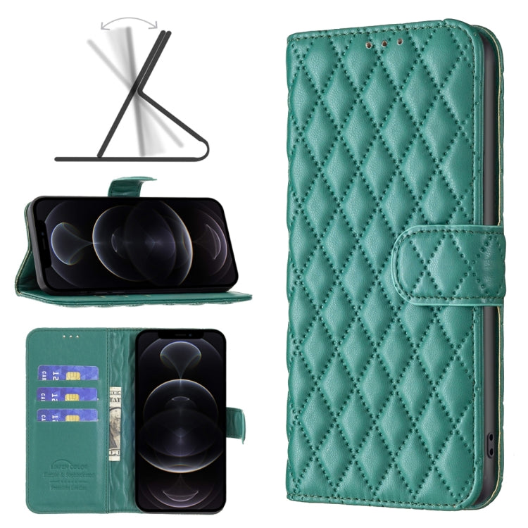 For iPhone 12 / 12 Pro Diamond Lattice Wallet Leather Flip Phone Case