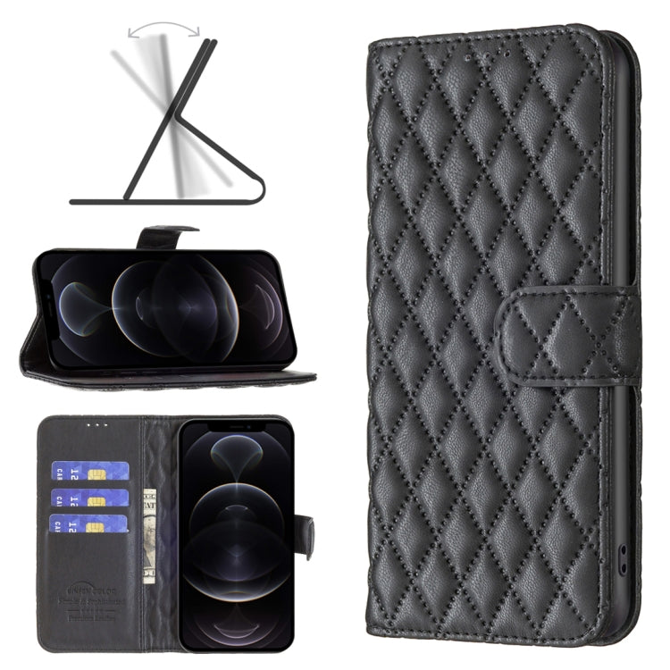For iPhone 12 / 12 Pro Diamond Lattice Wallet Leather Flip Phone Case
