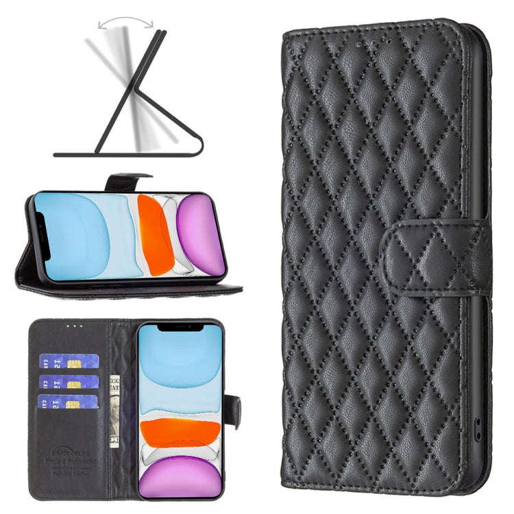 For iPhone 11 Diamond Lattice Wallet Leather Flip Phone Case