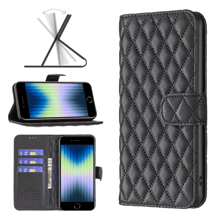 For iPhone SE 2022 / SE 2020 / 8 / 7 Diamond Lattice Wallet Leather Flip Phone Case