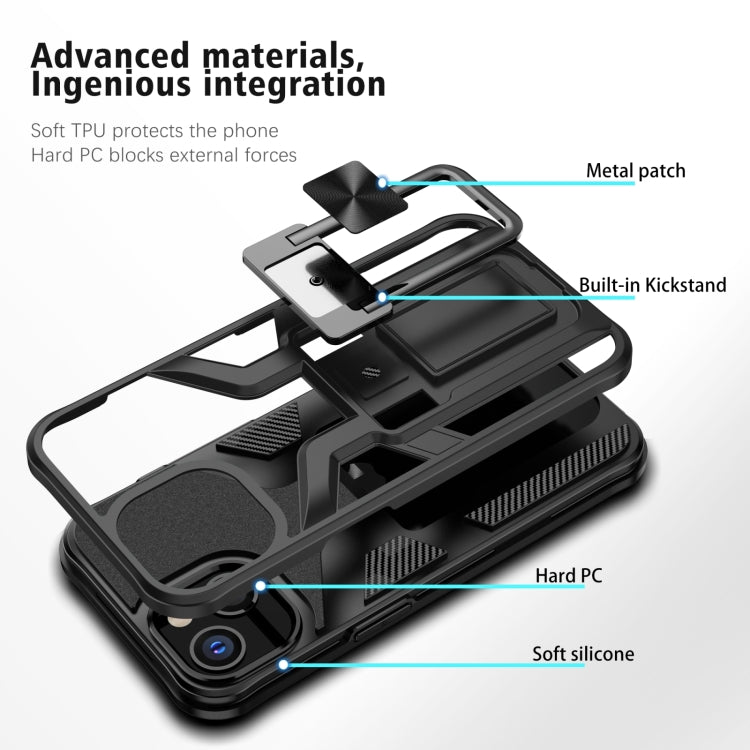 For iPhone 14 Armor 2 in 1 PC + TPU Magnetic Shockproof Case with Foldable Holder