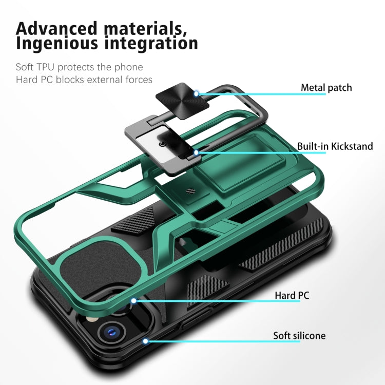 For iPhone 14 Armor 2 in 1 PC + TPU Magnetic Shockproof Case with Foldable Holder