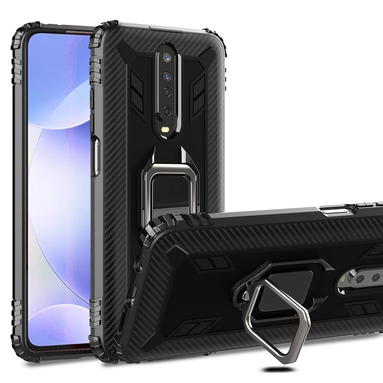 For Xiaomi Redmi K30 Carbon Fiber Protective Case with 360 Degree Rotating Ring Holder