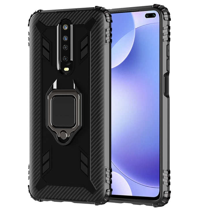 For Xiaomi Redmi K30 Carbon Fiber Protective Case with 360 Degree Rotating Ring Holder