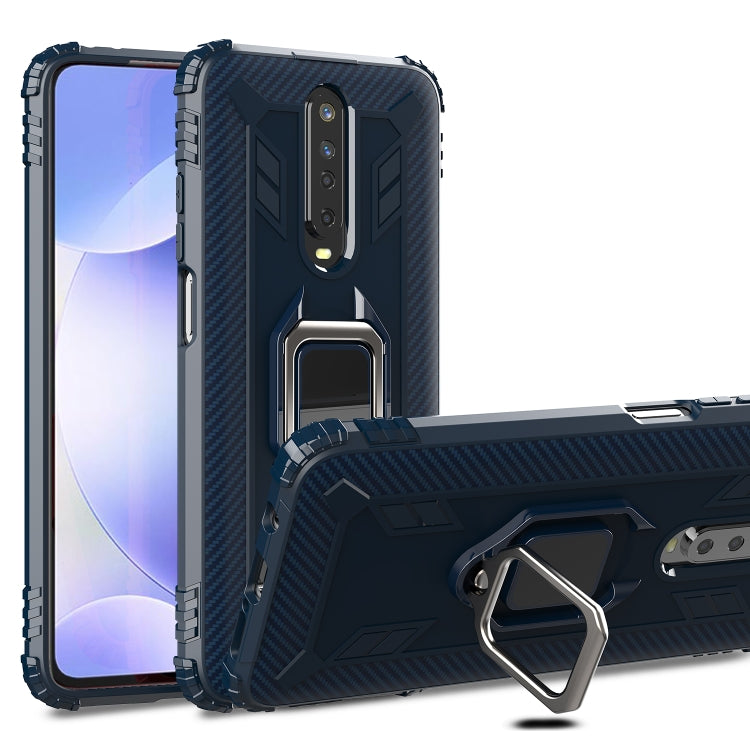 For Xiaomi Redmi K30 Carbon Fiber Protective Case with 360 Degree Rotating Ring Holder
