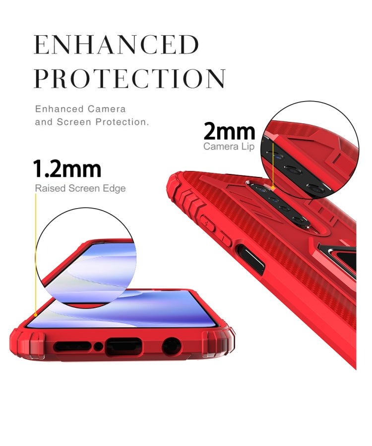 For Xiaomi Redmi K30 Carbon Fiber Protective Case with 360 Degree Rotating Ring Holder