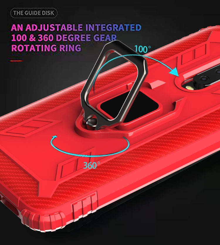 For Xiaomi Redmi K30 Carbon Fiber Protective Case with 360 Degree Rotating Ring Holder