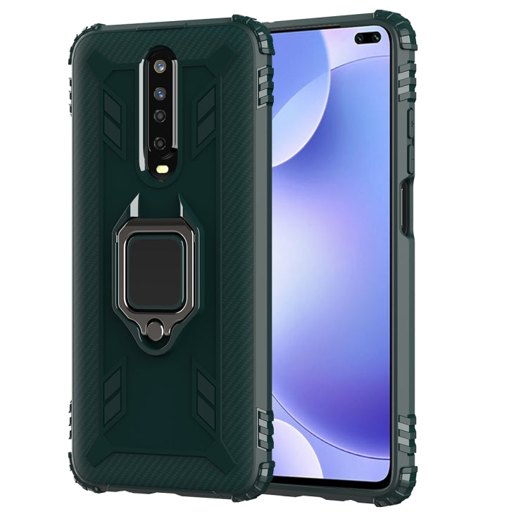 For Xiaomi Redmi K30 Carbon Fiber Protective Case with 360 Degree Rotating Ring Holder