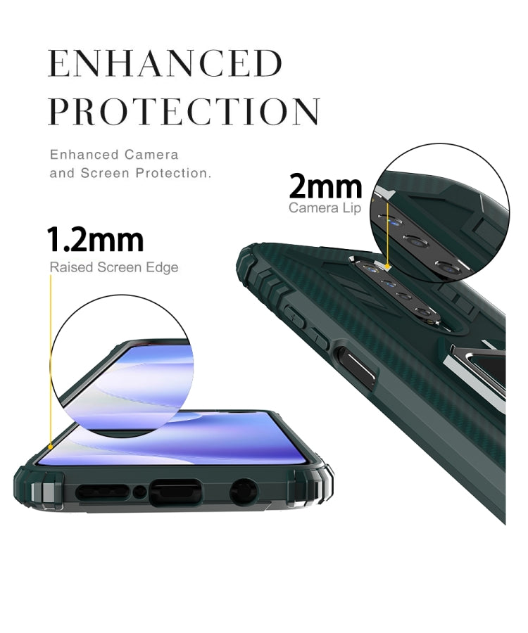 For Xiaomi Redmi K30 Carbon Fiber Protective Case with 360 Degree Rotating Ring Holder