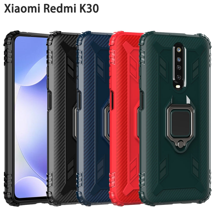 For Xiaomi Redmi K30 Carbon Fiber Protective Case with 360 Degree Rotating Ring Holder