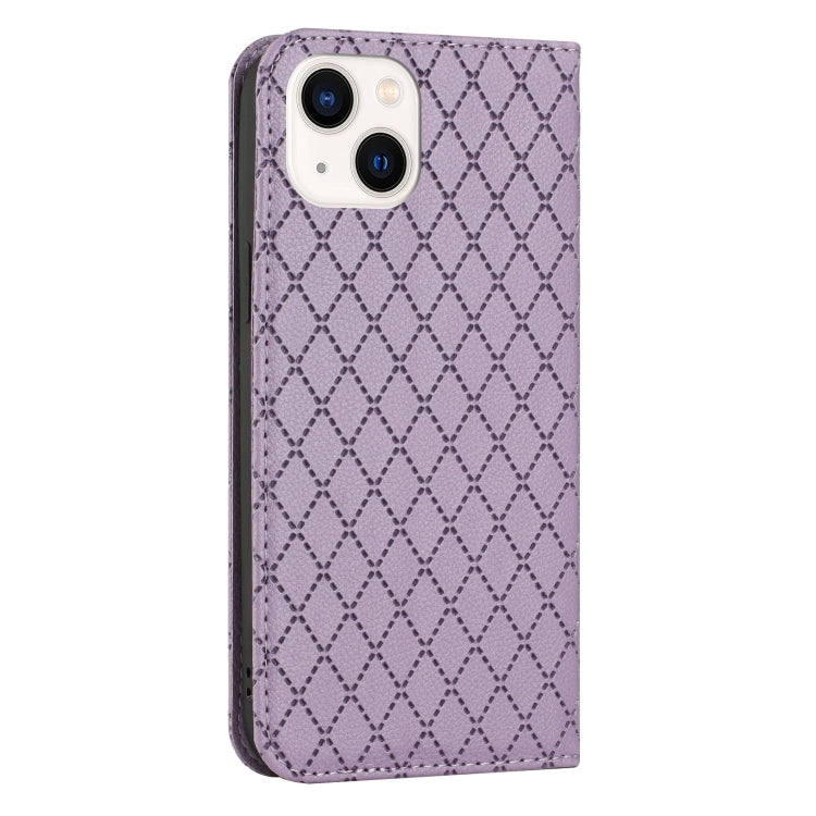 For iPhone 14 Plus S11 RFID Diamond Lattice Flip Leather Phone Case