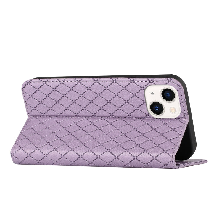 For iPhone 14 Plus S11 RFID Diamond Lattice Flip Leather Phone Case