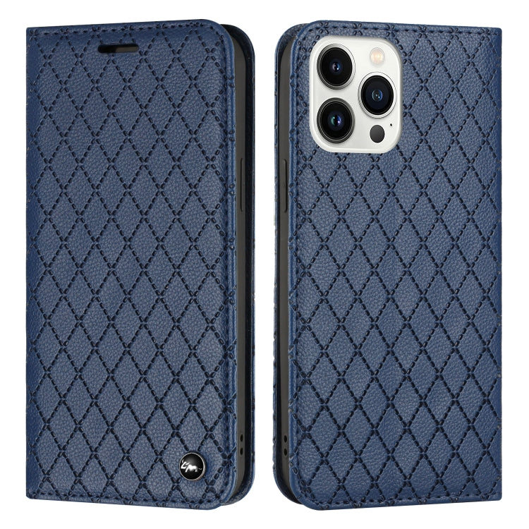 For iPhone 14 Pro S11 RFID Diamond Lattice Flip Leather Phone Case