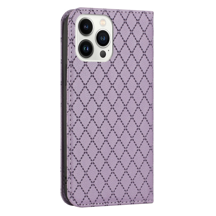 For iPhone 14 Pro Max S11 RFID Diamond Lattice Flip Leather Phone Case