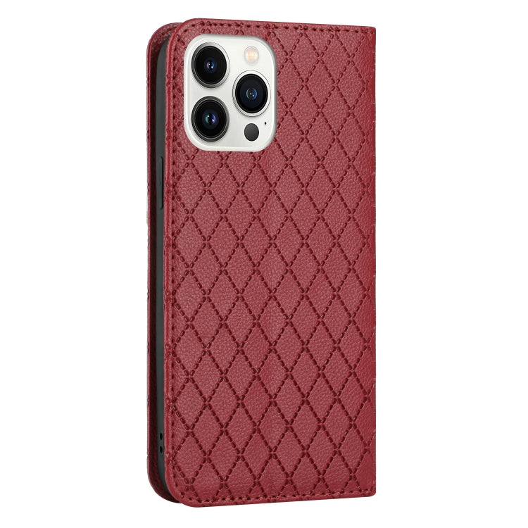 For iPhone 13 Pro Max S11 RFID Diamond Lattice Flip Leather Phone Case For iPhone 13 Pro