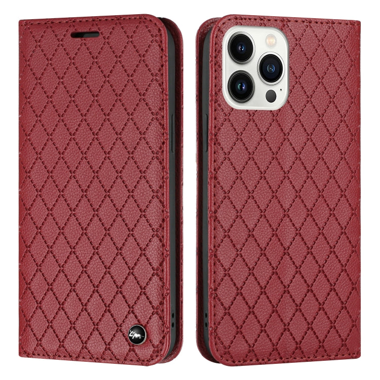 For iPhone 13 Pro Max S11 RFID Diamond Lattice Flip Leather Phone Case