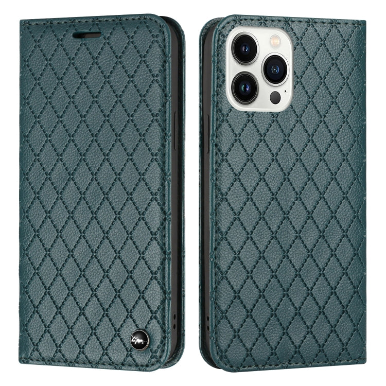 For iPhone 13 Pro Max S11 RFID Diamond Lattice Flip Leather Phone Case