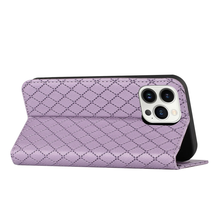 For iPhone 13 Pro Max S11 RFID Diamond Lattice Flip Leather Phone Case