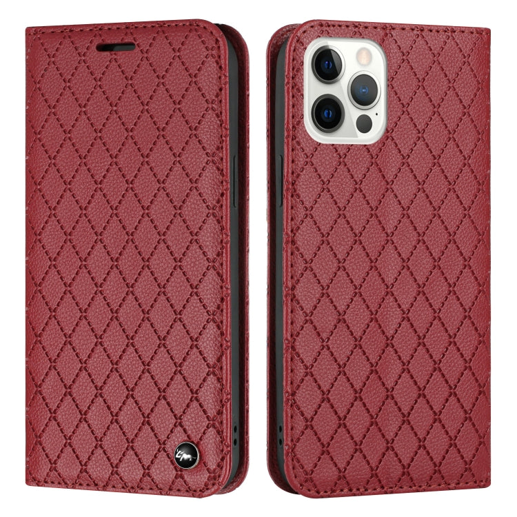 For iPhone 12 / 12 Pro S11 RFID Diamond Lattice Flip Leather Phone Case