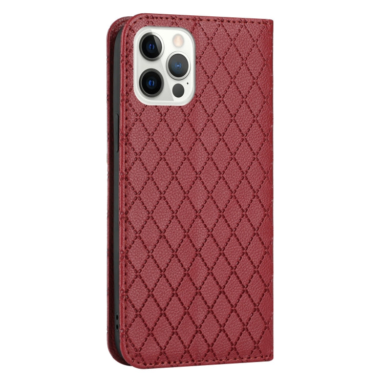 For iPhone 12 / 12 Pro S11 RFID Diamond Lattice Flip Leather Phone Case