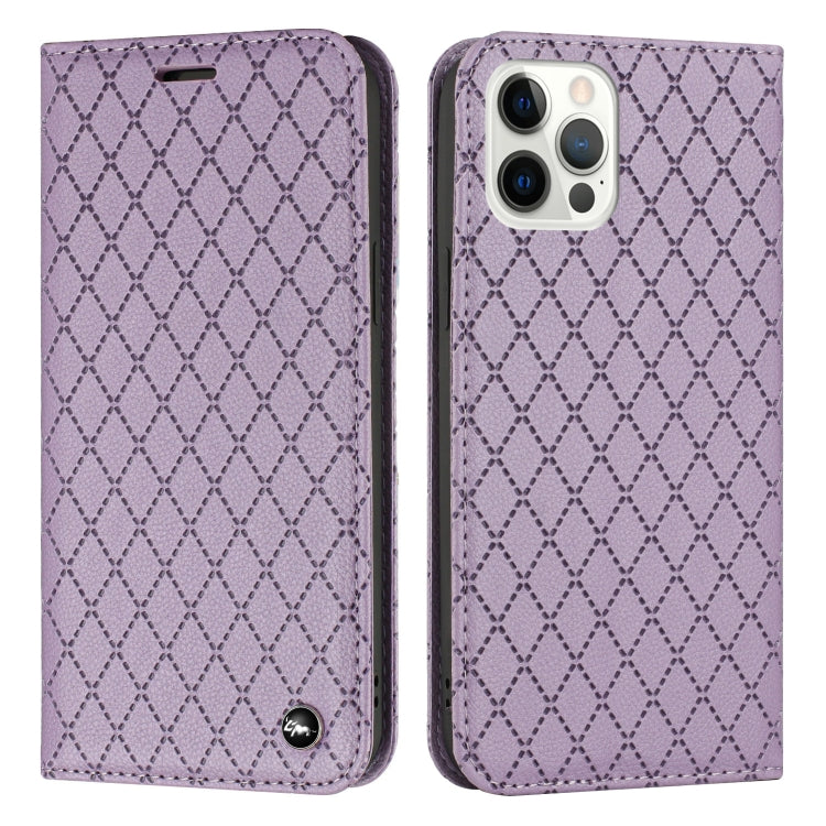 For iPhone 12 / 12 Pro S11 RFID Diamond Lattice Flip Leather Phone Case