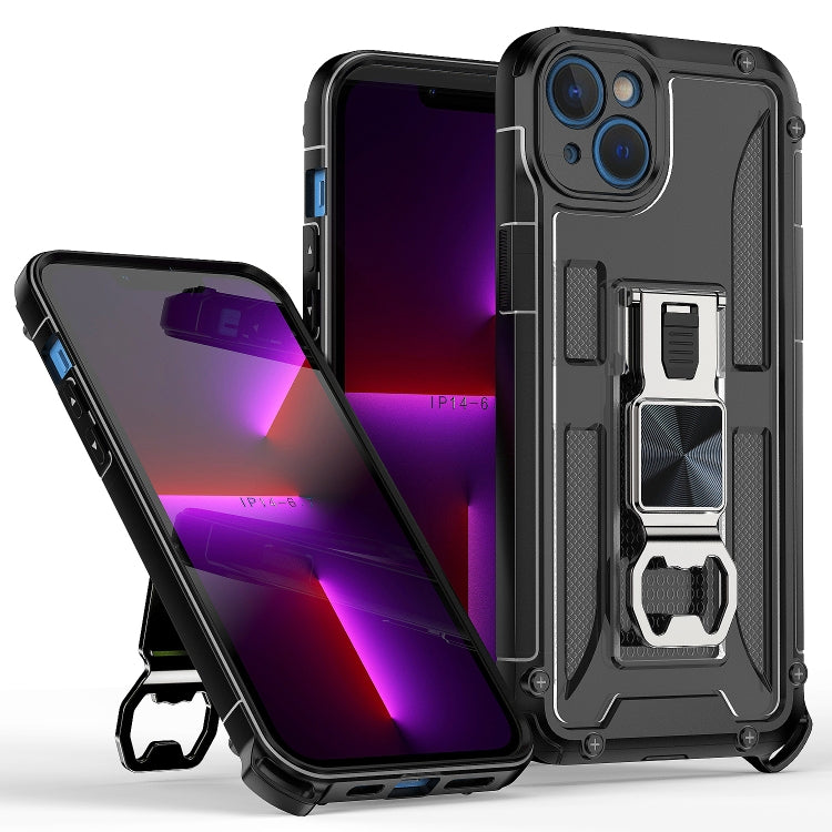 For iPhone 14 PC + TPU Shockproof Protective Phone Case with Corkscrew Holder