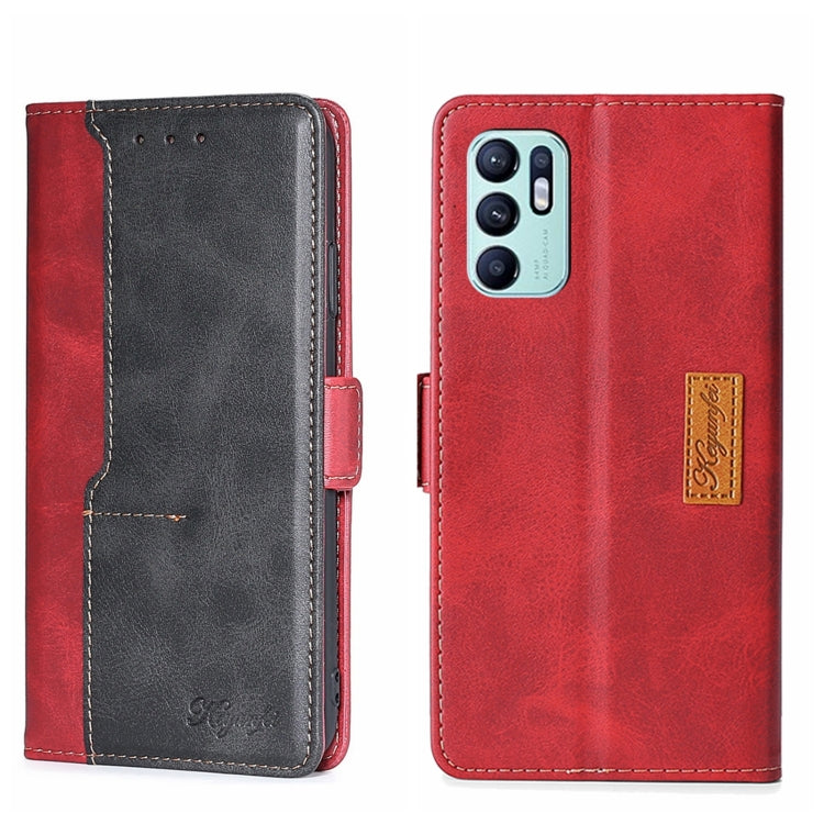 For OPPO Reno6 4G Contrast Color Side Buckle Leather Phone Case