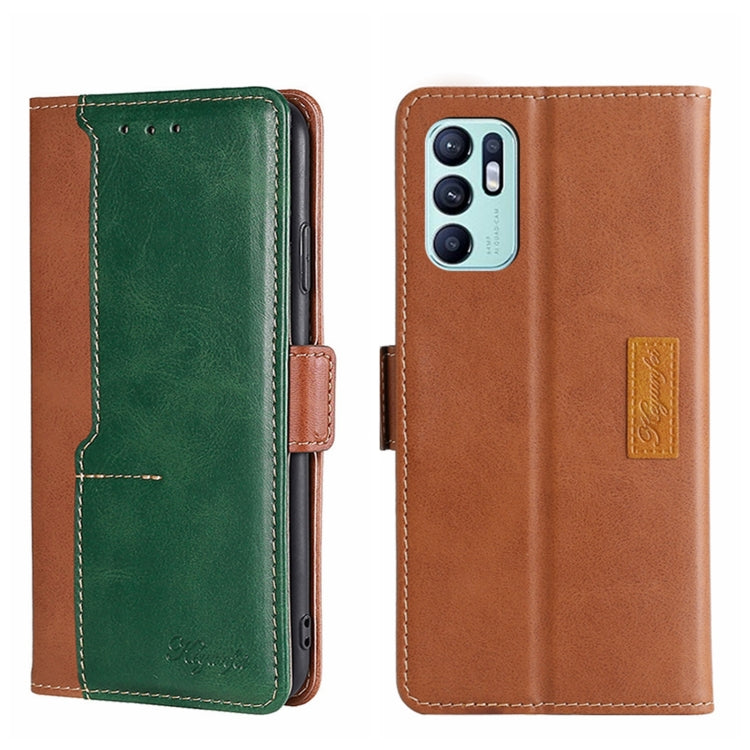 For OPPO Reno6 4G Contrast Color Side Buckle Leather Phone Case