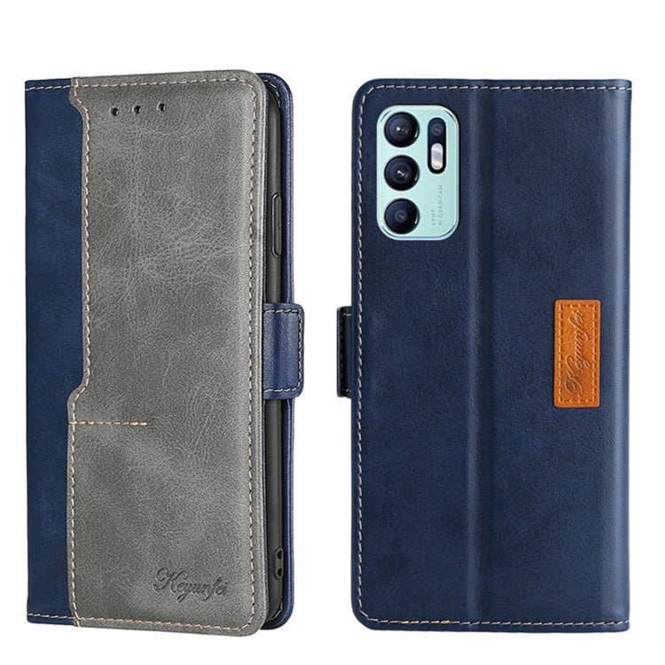 For OPPO Reno6 4G Contrast Color Side Buckle Leather Phone Case