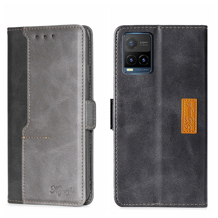 For vivo Y21/Y21S/Y33S Contrast Color Side Buckle Leather Phone Case