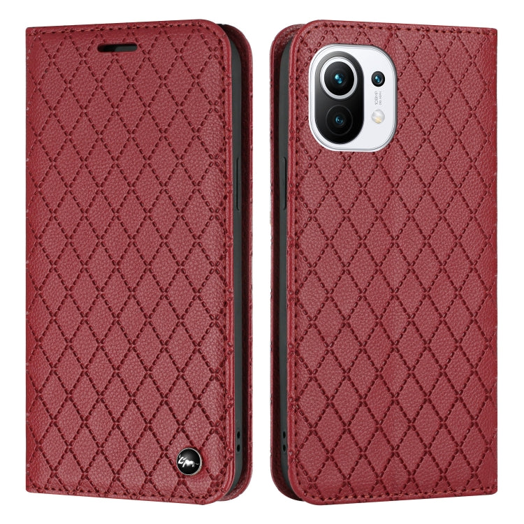 For Xiaomi Mi 11 Lite S11 RFID Diamond Lattice Flip Leather Phone Case