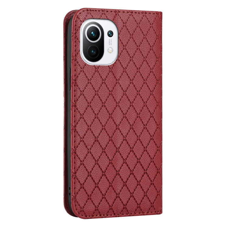 For Xiaomi Mi 11 Lite S11 RFID Diamond Lattice Flip Leather Phone Case