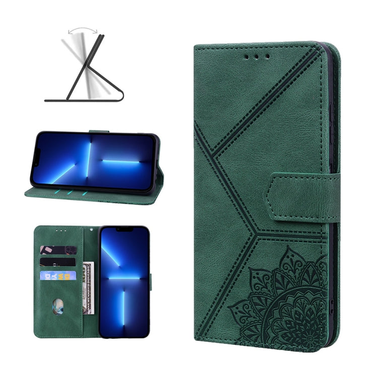 For iPhone 13 Pro Max Geometric Mandala Embossed Leather Phone Case