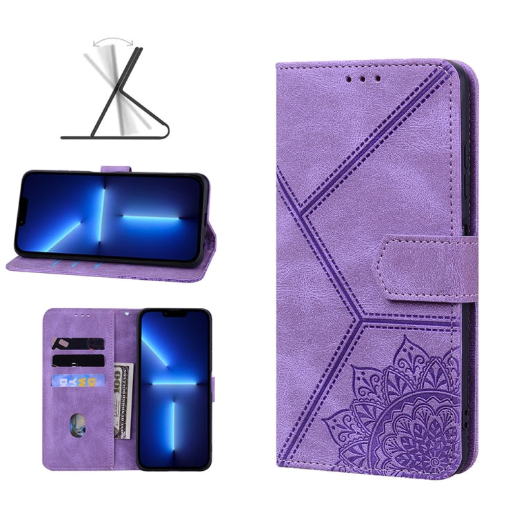 For iPhone 13 Pro Max Geometric Mandala Embossed Leather Phone Case