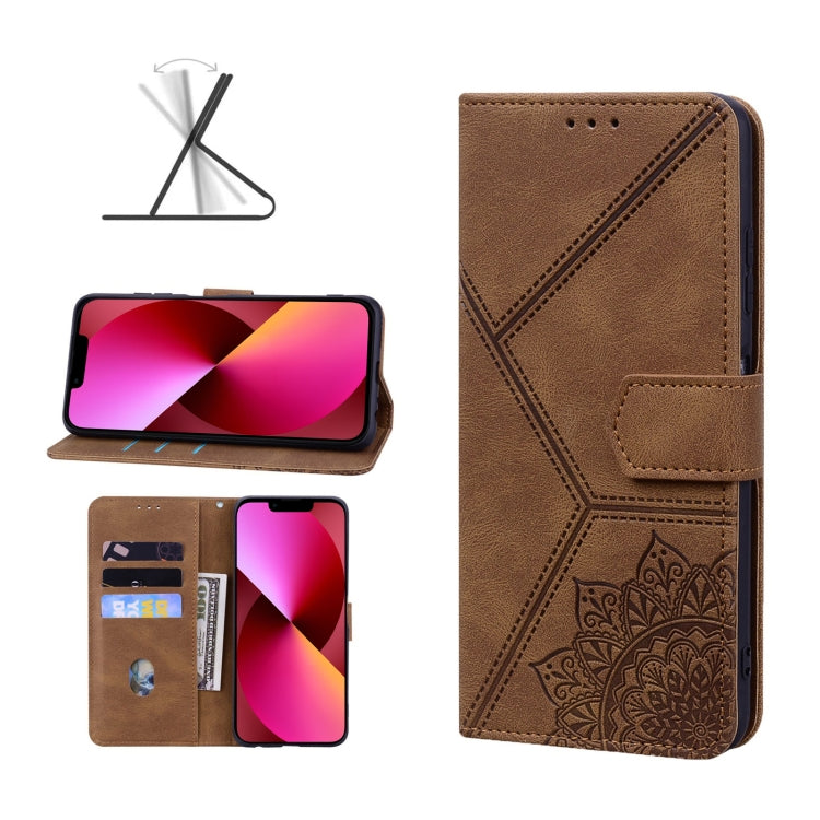 For iPhone 13 Geometric Mandala Embossed Leather Phone Case